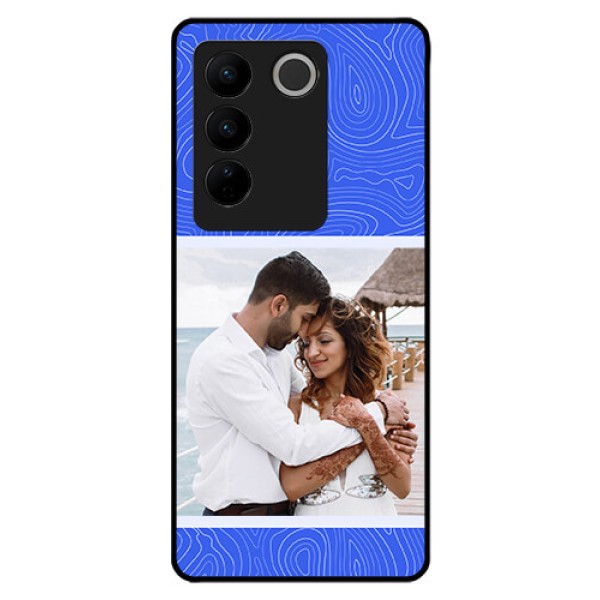 Vivo V27 Custom Glass Mobile Case - Curved line art with blue and white Design Vivo V27 Custom Glass Mobile Case - Curved line art with blue and white Design