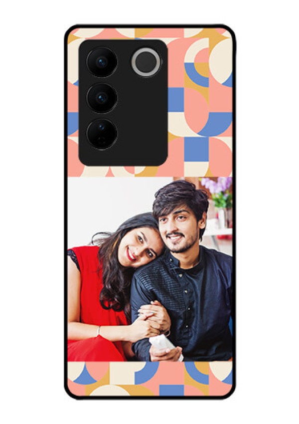 Vivo V27 Photo Printing on Glass Case - Semi-circle Maze Pattern Design