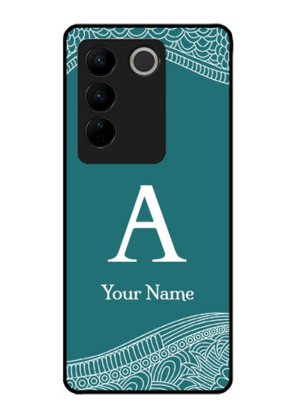 Vivo V27 Personalized Glass Phone Case - line art pattern with custom name Design
