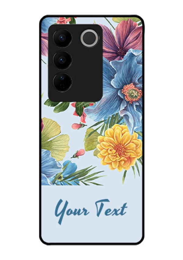 Vivo V27 Custom Glass Mobile Case - Stunning Watercolored Flowers Painting Design