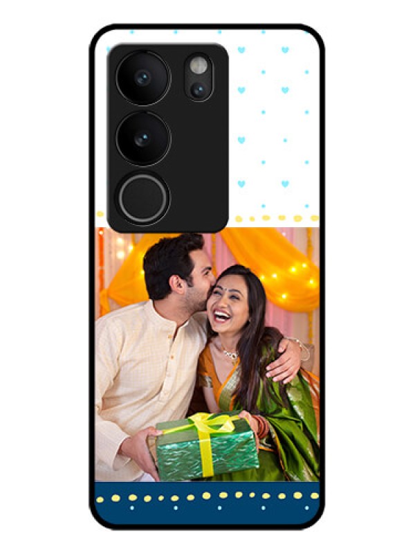 Custom Vivo V29 5G Custom Glass Phone Case - White And Blue Abstract Design