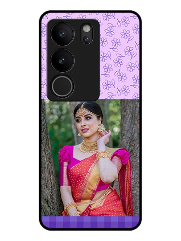 Custom Vivo V29 5G Custom Glass Phone Case - Purple Floral Design