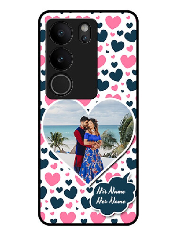 Custom Vivo V29 5G Custom Glass Phone Case - Pink & Blue Heart Design