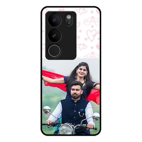Vivo V29 5G Custom Glass Phone Case - Pink Flying Heart Design