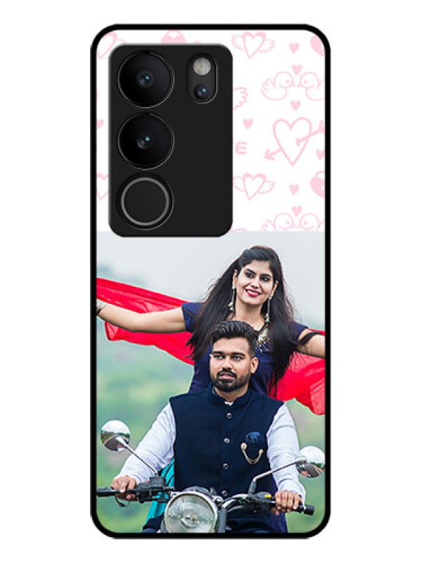 Custom Vivo V29 5G Custom Glass Phone Case - Pink Flying Heart Design