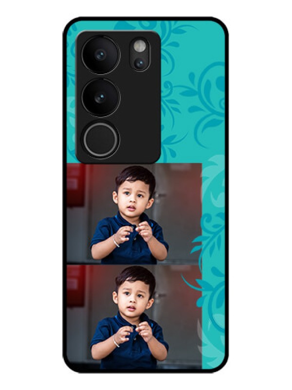 Custom Vivo V29 5G Custom Glass Phone Case - With Photo And Green Floral Design