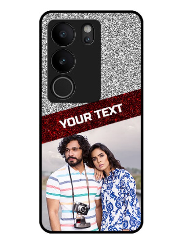 Custom Vivo V29 5G Custom Glass Phone Case - Image Holder With Glitter Strip Design