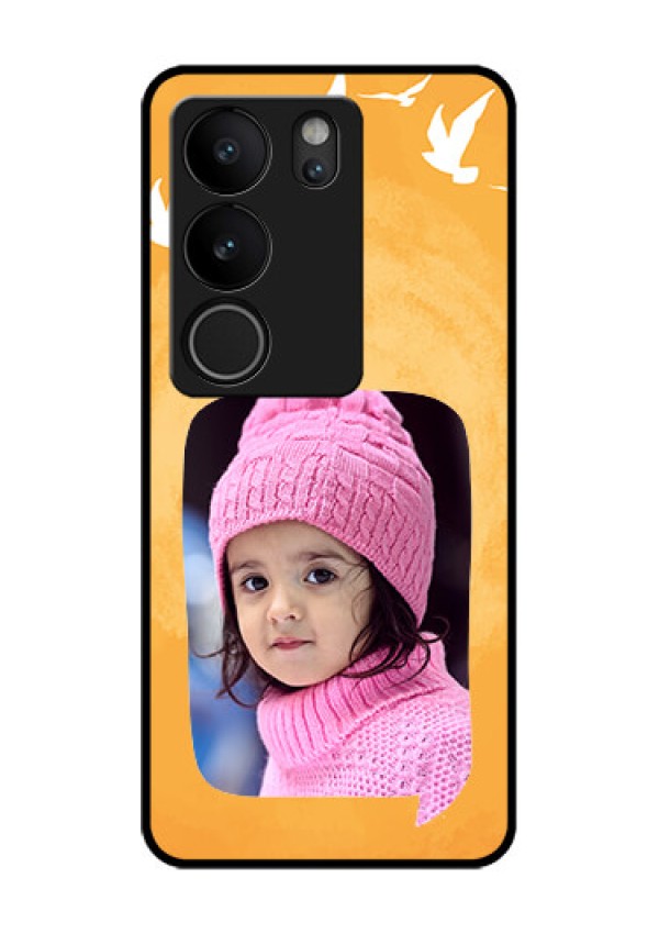 Vivo V29 5G Custom Glass Phone Case - Water Color Design With Bird Icons