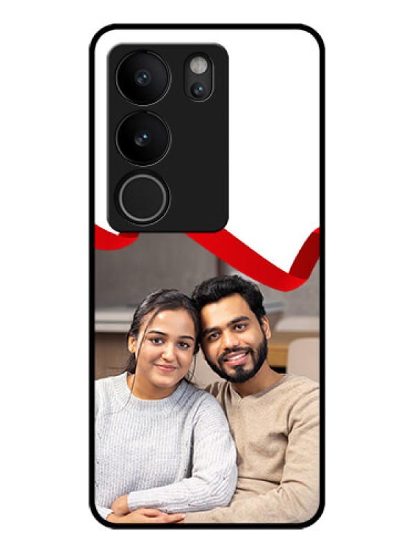 Custom Vivo V29 5G Custom Glass Phone Case - Red Ribbon Frame Design