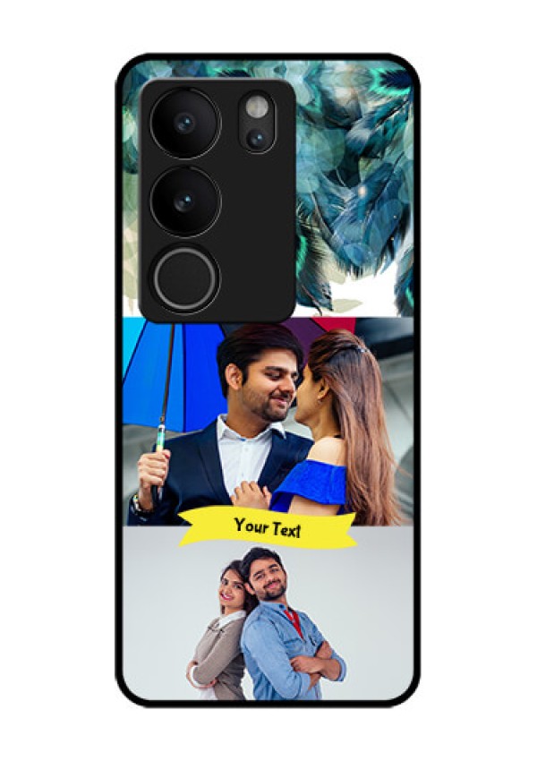 Vivo V29 5G Custom Glass Phone Case - Image With Boho Peacock Feather Design