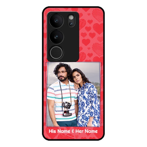 Vivo V29 5G Custom Glass Phone Case - With Red Heart Symbols Design Vivo V29 5G Custom Glass Phone Case - With Red Heart Symbols Design