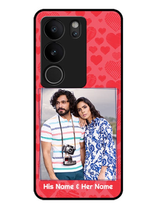 Custom Vivo V29 5G Custom Glass Phone Case - With Red Heart Symbols Design