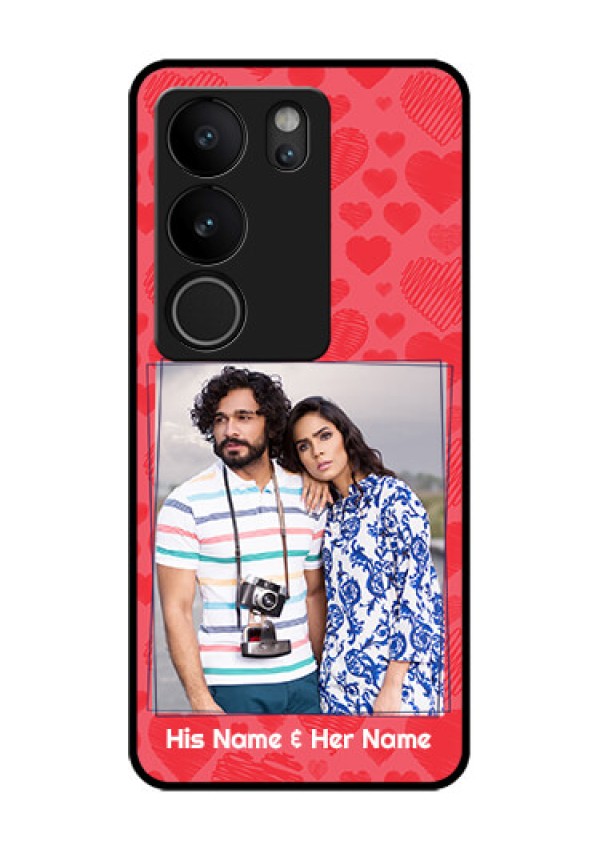 Vivo V29 5G Custom Glass Phone Case - With Red Heart Symbols Design