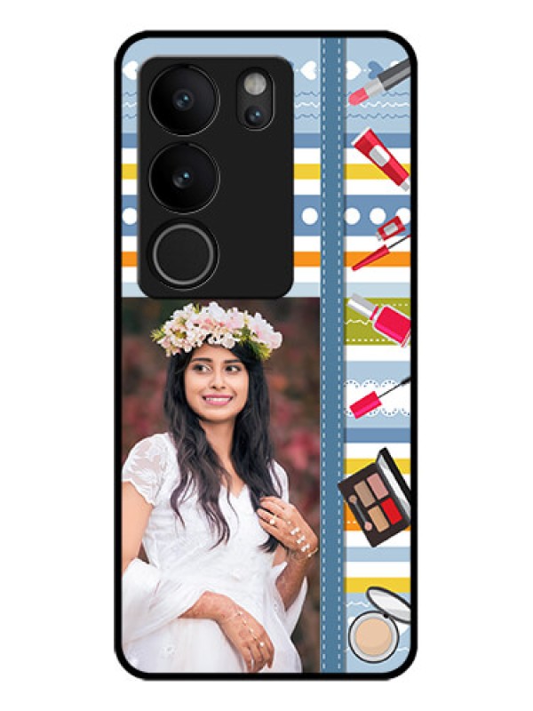 Custom Vivo V29 5G Custom Glass Phone Case - Makeup Icons Design