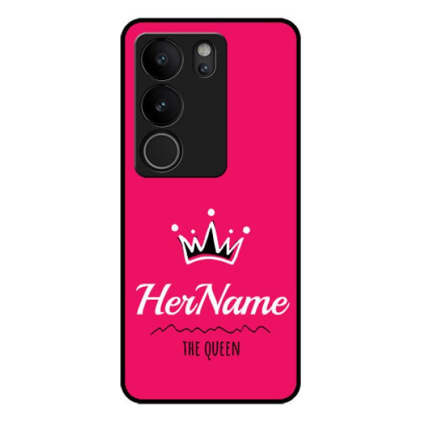 Vivo V29 5G Custom Glass Phone Case - Queen With Name Design Vivo V29 5G Custom Glass Phone Case - Queen With Name Design