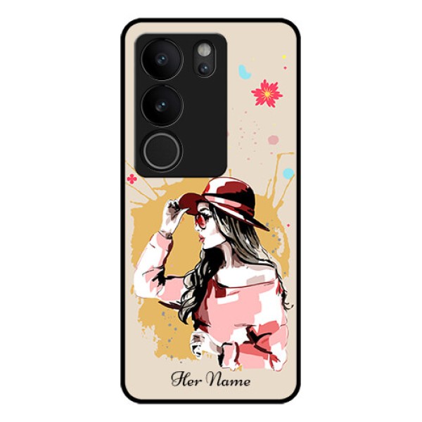 Vivo V29 5G Custom Glass Phone Case - Women With Pink Hat Design Vivo V29 5G Custom Glass Phone Case - Women With Pink Hat Design