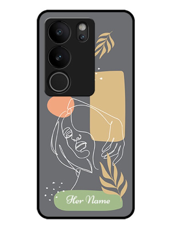 Custom Vivo V29 5G Custom Glass Phone Case - Gazing Woman Line Art Design