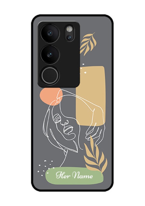 Vivo V29 5G Custom Glass Phone Case - Gazing Woman Line Art Design