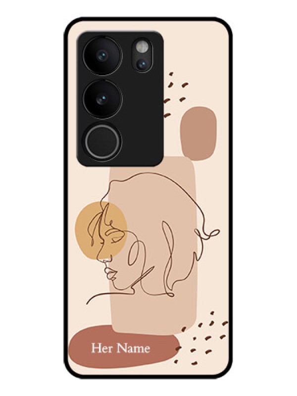 Custom Vivo V29 5G Custom Glass Phone Case - Calm Woman Line Art Design