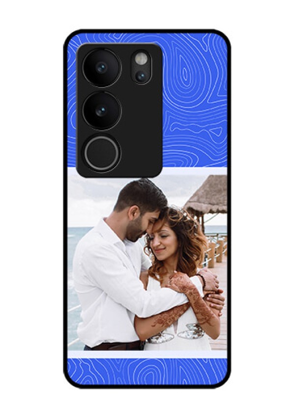 Vivo V29 5G Custom Glass Phone Case - Curved Line Art With Blue And White Design