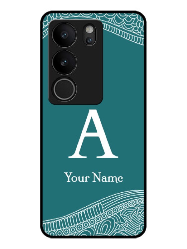 Custom Vivo V29 5G Custom Glass Phone Case - Line Art Pattern With Custom Name Design