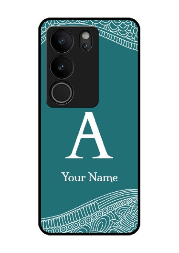 Vivo V29 5G Custom Glass Phone Case - Line Art Pattern With Custom Name Design