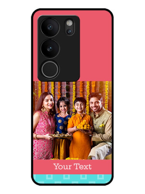 Custom Vivo V29 Pro 5G Custom Glass Phone Case - Peach & Blue Color Design