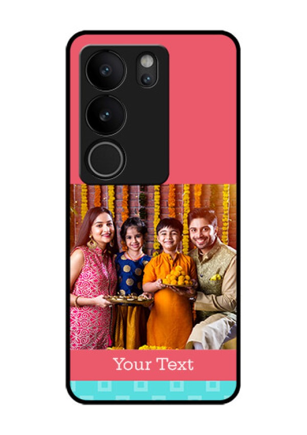 Vivo V29 Pro 5G Custom Glass Phone Case - Peach & Blue Color Design