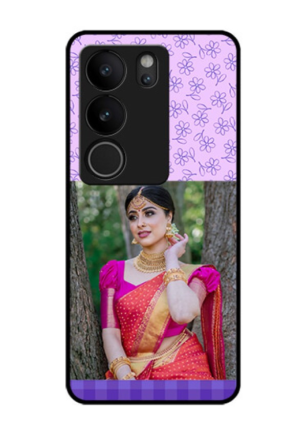 Vivo V29 Pro 5G Custom Glass Phone Case - Purple Floral Design
