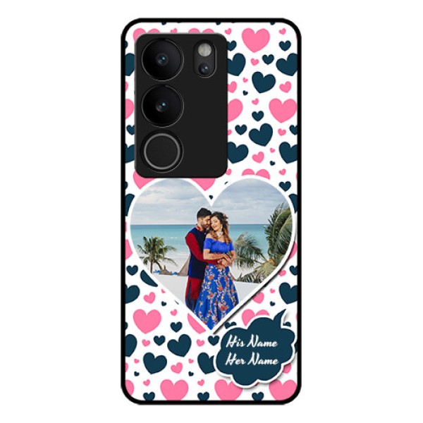 Vivo V29 Pro 5G Custom Glass Phone Case - Pink & Blue Heart Design