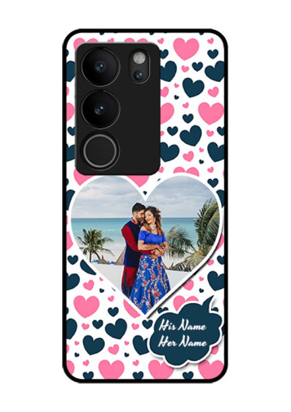 Vivo V29 Pro 5G Custom Glass Phone Case - Pink & Blue Heart Design