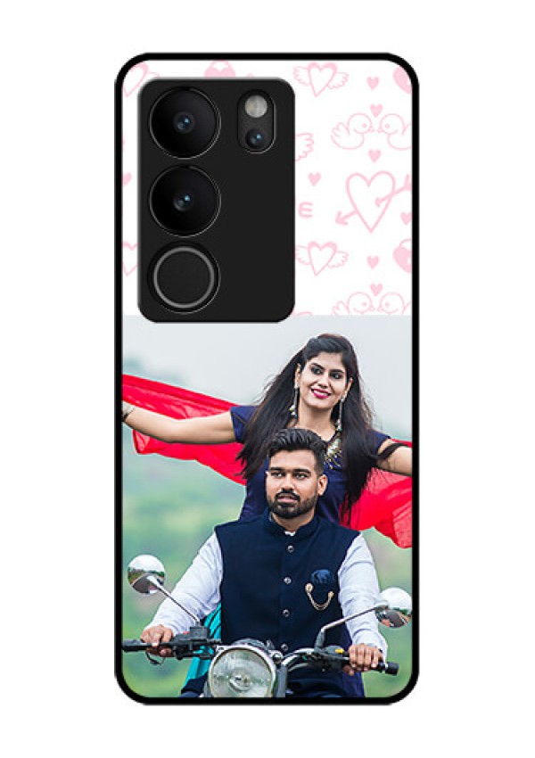 Vivo V29 Pro 5G Custom Glass Phone Case - Pink Flying Heart Design
