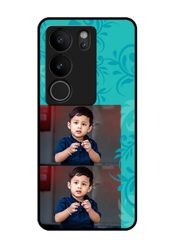 Vivo V29 Pro 5G Custom Glass Phone Case - With Photo And Green Floral Design