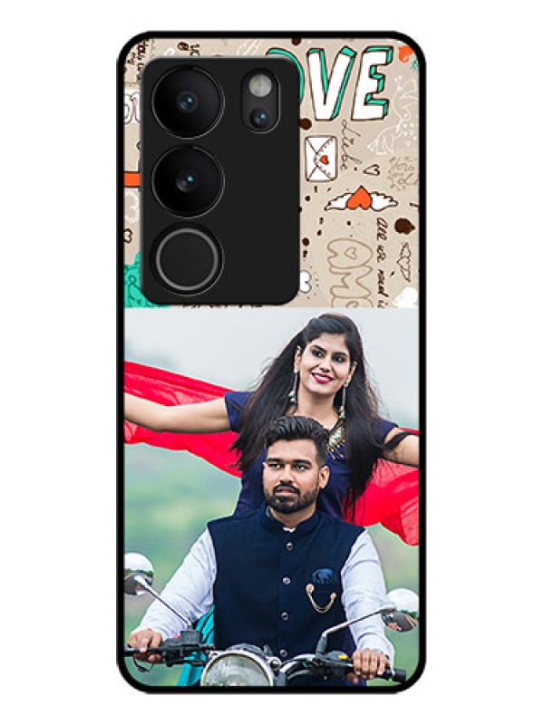 Custom Vivo V29 Pro 5G Custom Glass Phone Case - Love Doodle Pattern