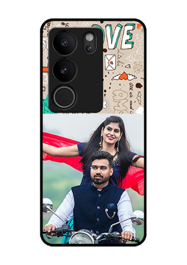 Vivo V29 Pro 5G Custom Glass Phone Case - Love Doodle Pattern