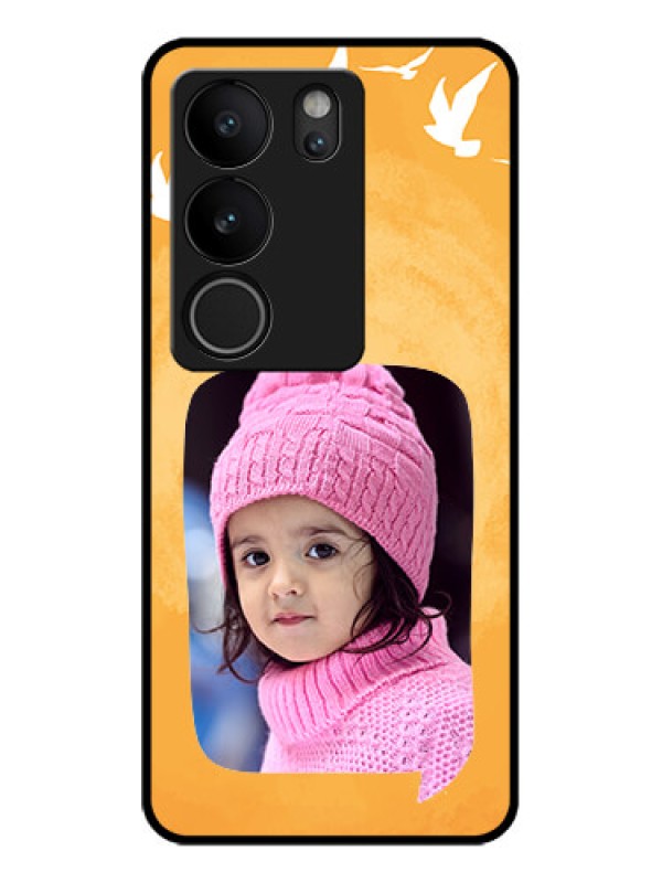 Custom Vivo V29 Pro 5G Custom Glass Phone Case - Water Color Design With Bird Icons