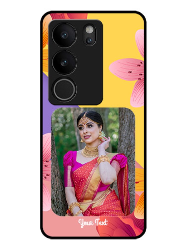 Custom Vivo V29 Pro 5G Custom Glass Phone Case - 3 Image With Vintage Floral Design