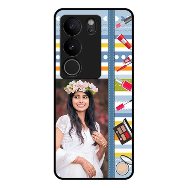 Vivo V29 Pro 5G Custom Glass Phone Case - Makeup Icons Design