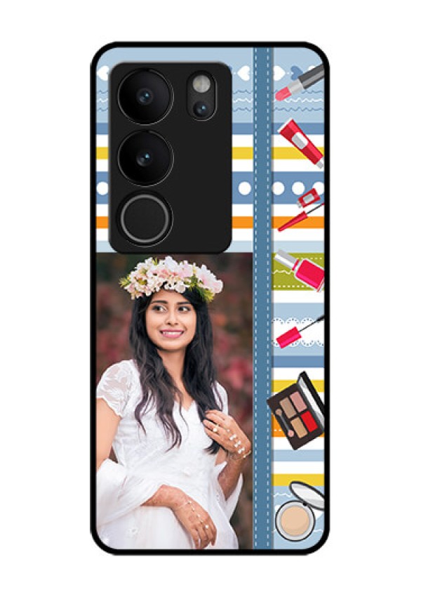 Vivo V29 Pro 5G Custom Glass Phone Case - Makeup Icons Design