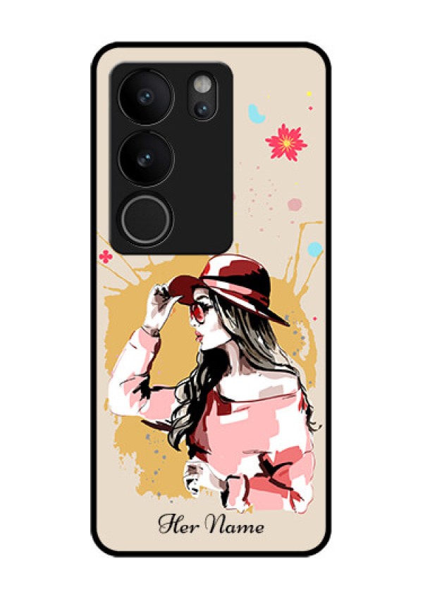 Vivo V29 Pro 5G Custom Glass Phone Case - Women With Pink Hat Design