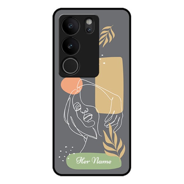 Vivo V29 Pro 5G Custom Glass Phone Case - Gazing Woman Line Art Design