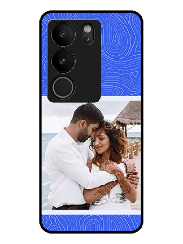 Custom Vivo V29 Pro 5G Custom Glass Phone Case - Curved Line Art With Blue And White Design