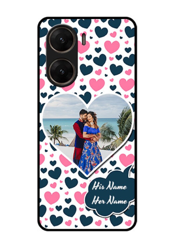 Vivo V29E 5G Custom Glass Phone Case - Pink & Blue Heart Design