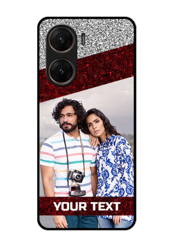 Vivo V29E 5G Custom Glass Phone Case - Image Holder With Glitter Strip Design