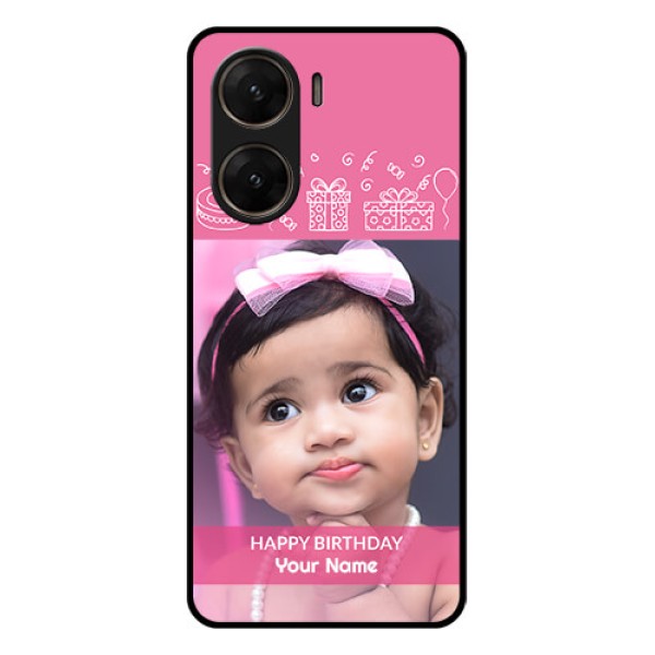 Vivo V29E 5G Custom Glass Phone Case - With Birthday Line Art Design Vivo V29E 5G Custom Glass Phone Case - With Birthday Line Art Design