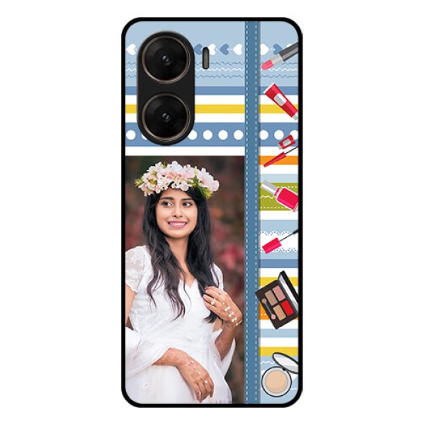 Vivo V29E 5G Custom Glass Phone Case - Makeup Icons Design