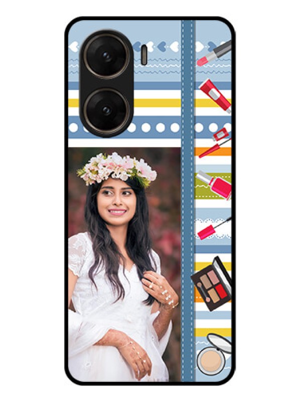 Custom Vivo V29E 5G Custom Glass Phone Case - Makeup Icons Design