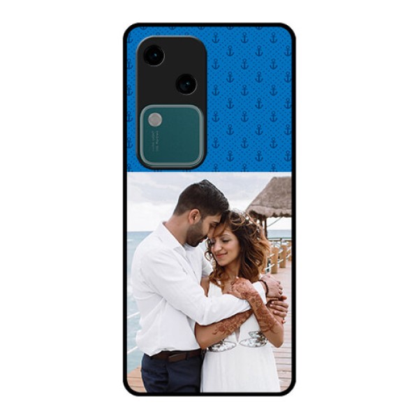 Vivo V30 5G Custom Glass Phone Case - Blue Anchors Design