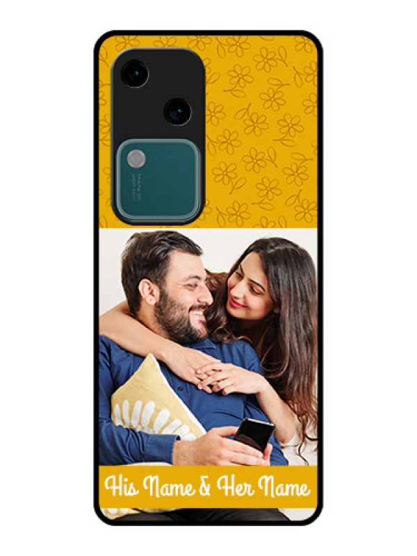 Custom Vivo V30 5G Custom Glass Phone Case - Yellow Floral Design