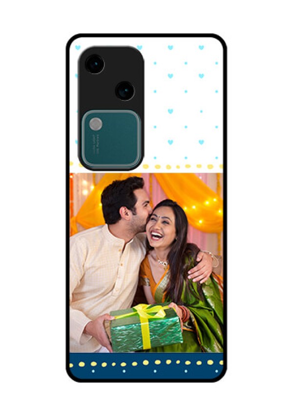 Vivo V30 5G Custom Glass Phone Case - White And Blue Abstract Design